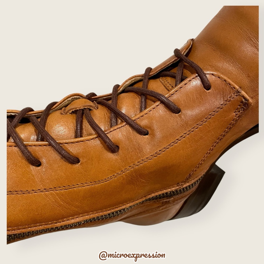 Frye Melissa Lace Up Cognac Leather Casual Streetwear Vintage Short Ankle Boot - Picture 12 of 16
